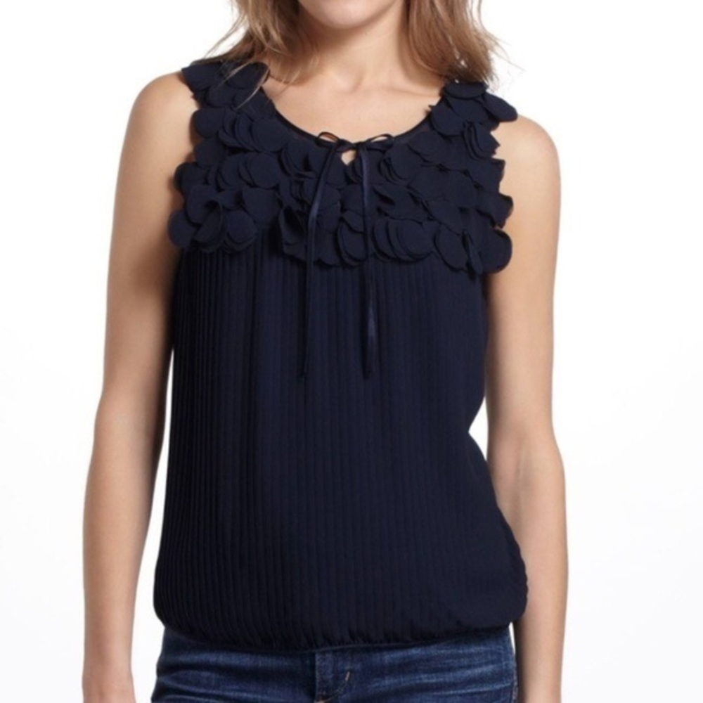 NWOT Leif Notes Navy petal pleated blouse 8 Anthro